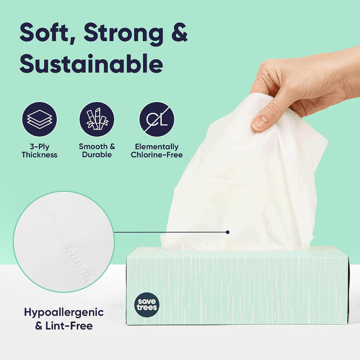 Save Trees Bamboo Facial Tissues - 12 Boxes of Eco-Friendly, 3-Ply Hypoallergenic Tissues, 90 Sheets per Box, FSC Certified, Plastic-Free Packaging, Soft & Gentle for Home Use
