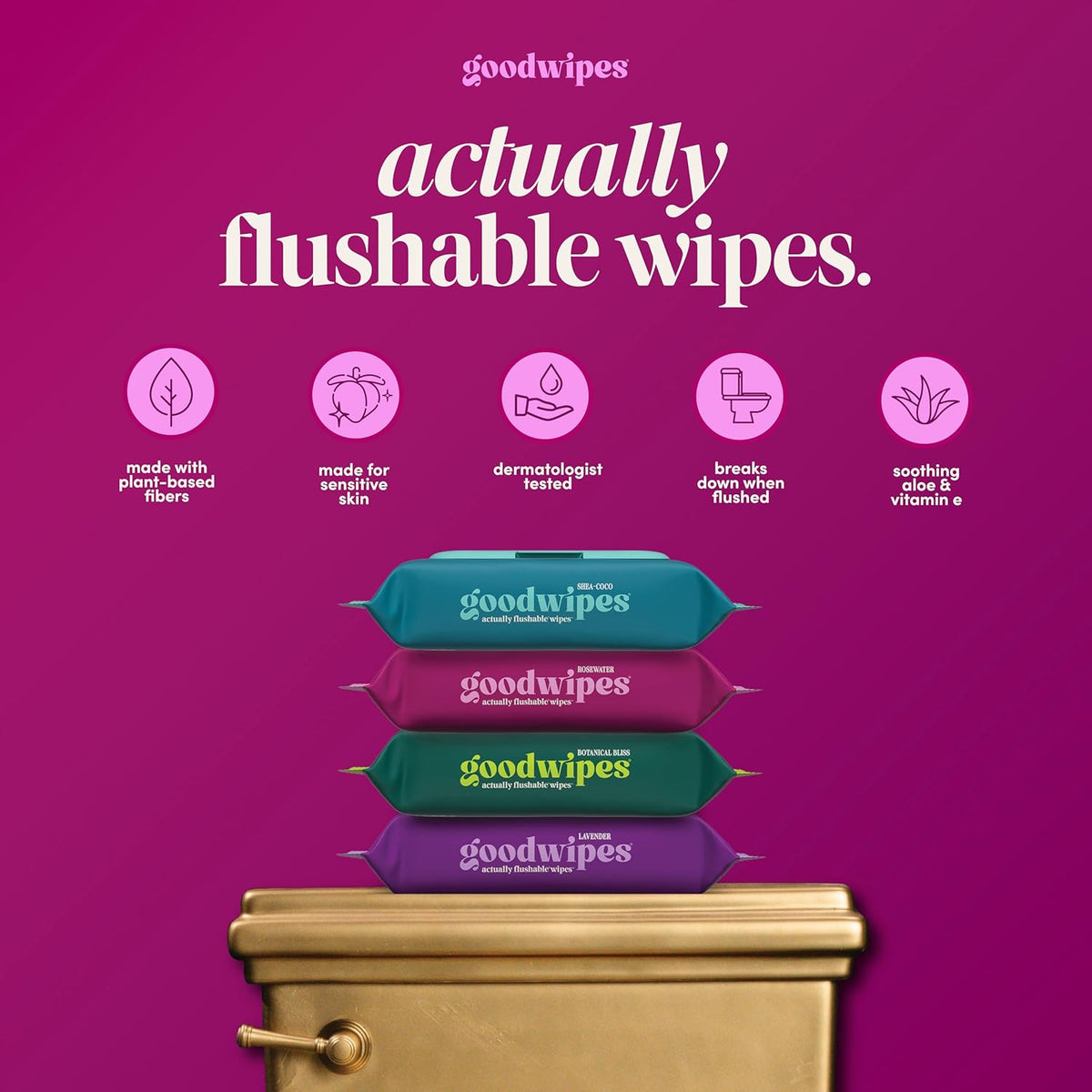 goodwipes Flushable Wipes - Rosewater, 153 Wipes (3 Pack + 3 Singles)