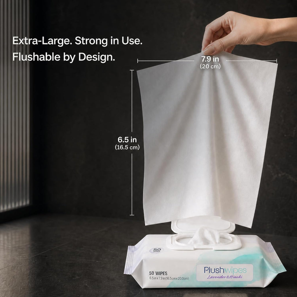 Flushable Wipes, 6 Packs, 300 XL Wipes, Lavender & Hinoki