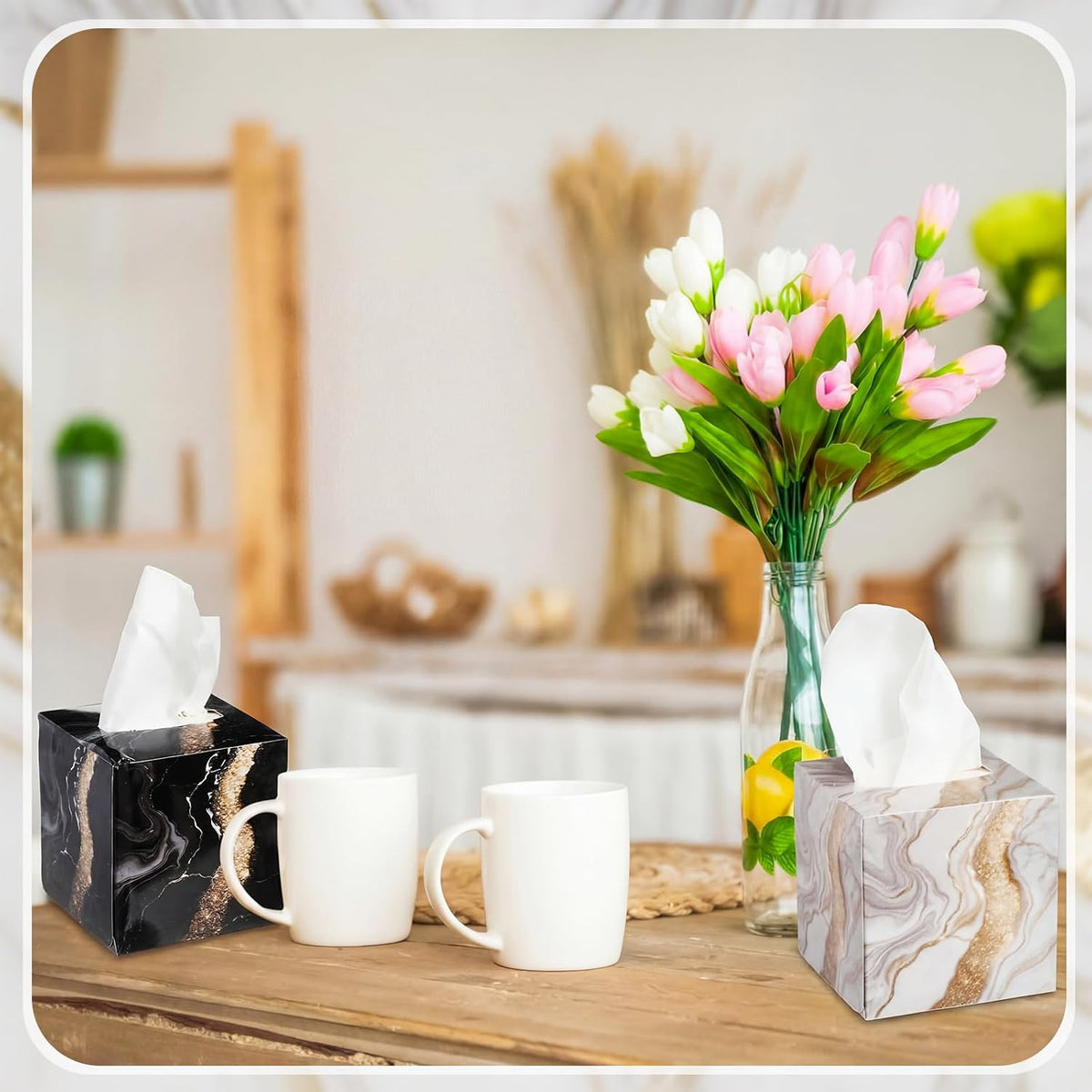 12 Pack Farmhouse Facial Tissues Cube Boxes 600 Sheets 3 Ply Small Square Home Face Tissues Bulk for Housewarming Gifts and Summer Home Decor(Marble Pattern)