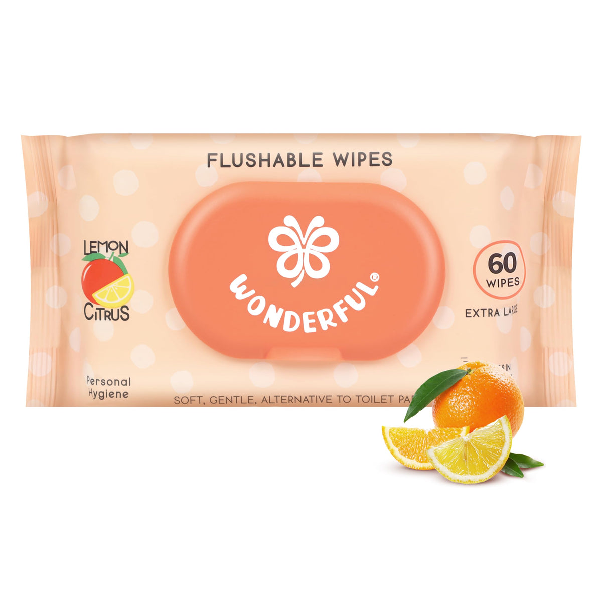WONDERFUL Flushable Wipes, Unscented 100% Plant-Based Wet Butt Wipe for Adults & Kids, Sewer Septic Safe, Gentle for Sensitive Skin, Wipes Flushable Pack for Bathroom & Travel, 6-Pack (360 Count)
