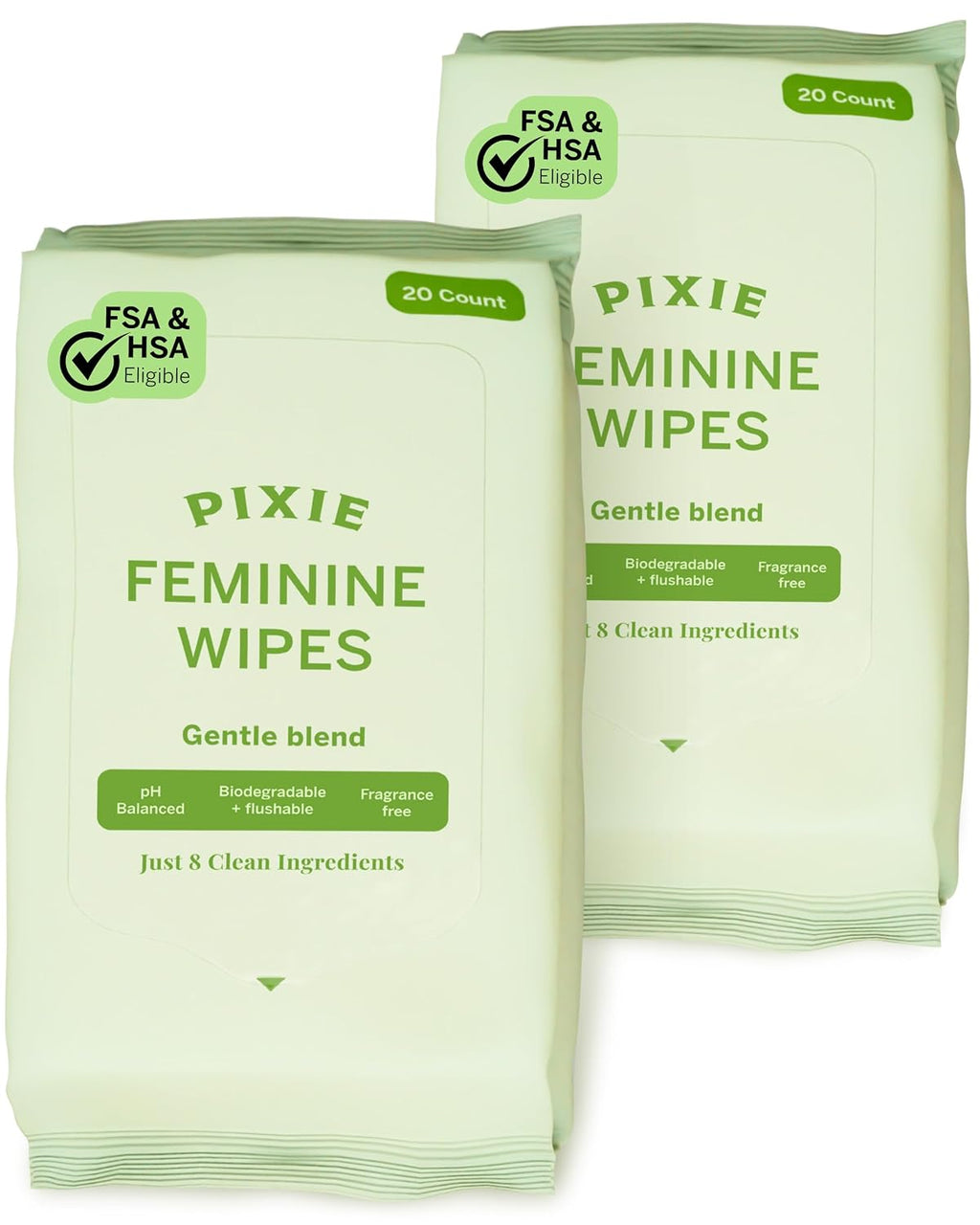 Pixie Menstrual Cup Wipes - On The Go Public Bathroom Feminine Wipes - Safe On Period Cups & Menstrual discs - Biodegradable, Flushable, Ph Balanced (20 Count (2 Pack)