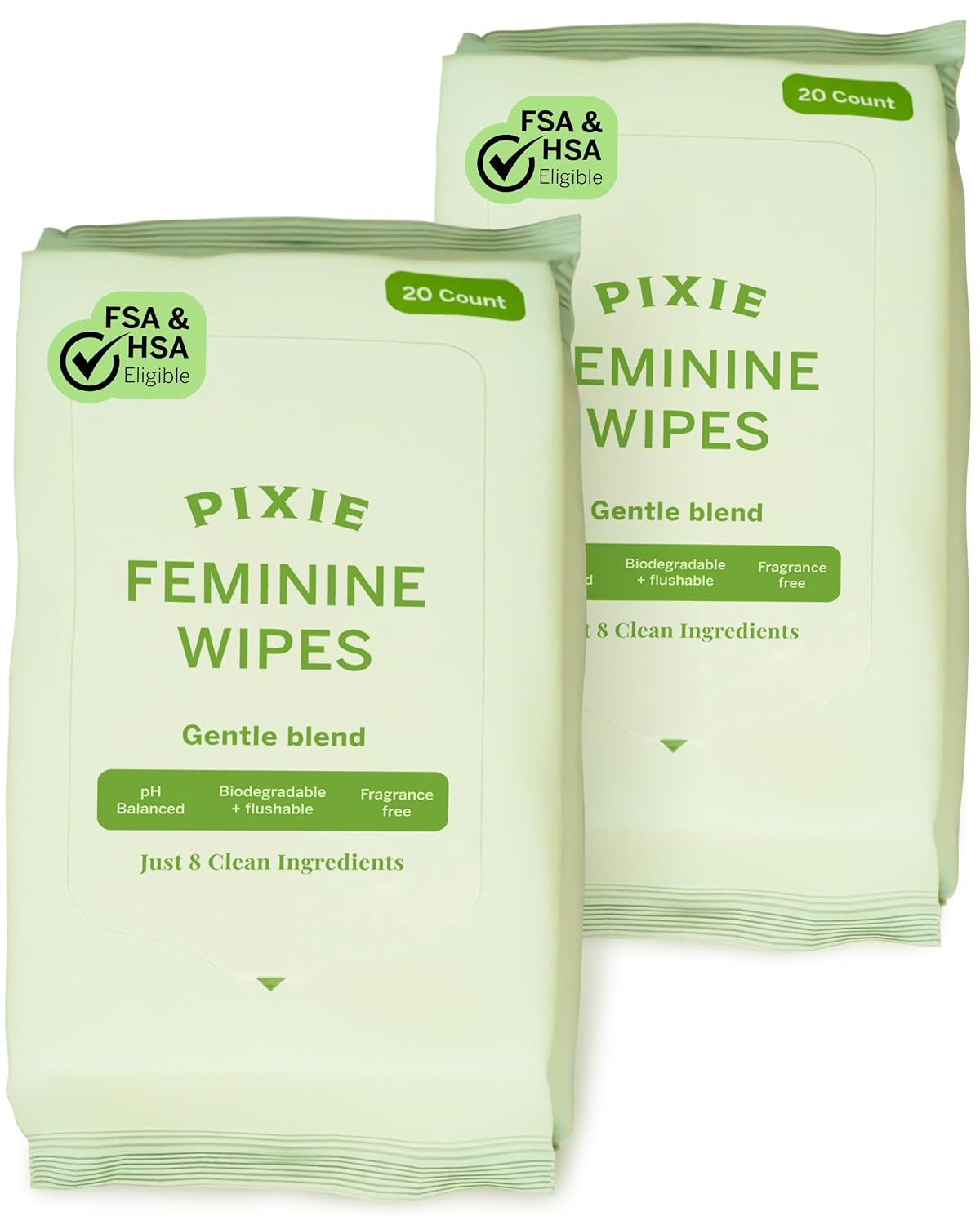 Pixie Menstrual Cup Wipes - On The Go Public Bathroom Feminine Wipes - Safe On Period Cups & Menstrual discs - Biodegradable, Flushable, Ph Balanced (20 Count (2 Pack)