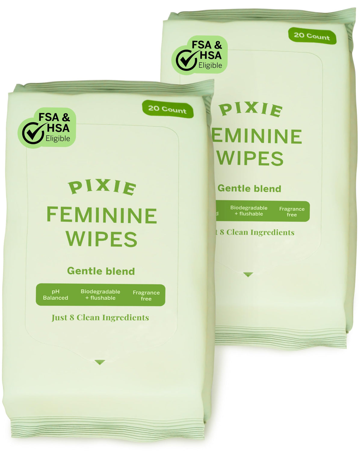 Pixie Menstrual Cup Wipes - On The Go Public Bathroom Feminine Wipes - Safe On Period Cups & Menstrual discs - Biodegradable, Flushable, Ph Balanced (20 Count (2 Pack)