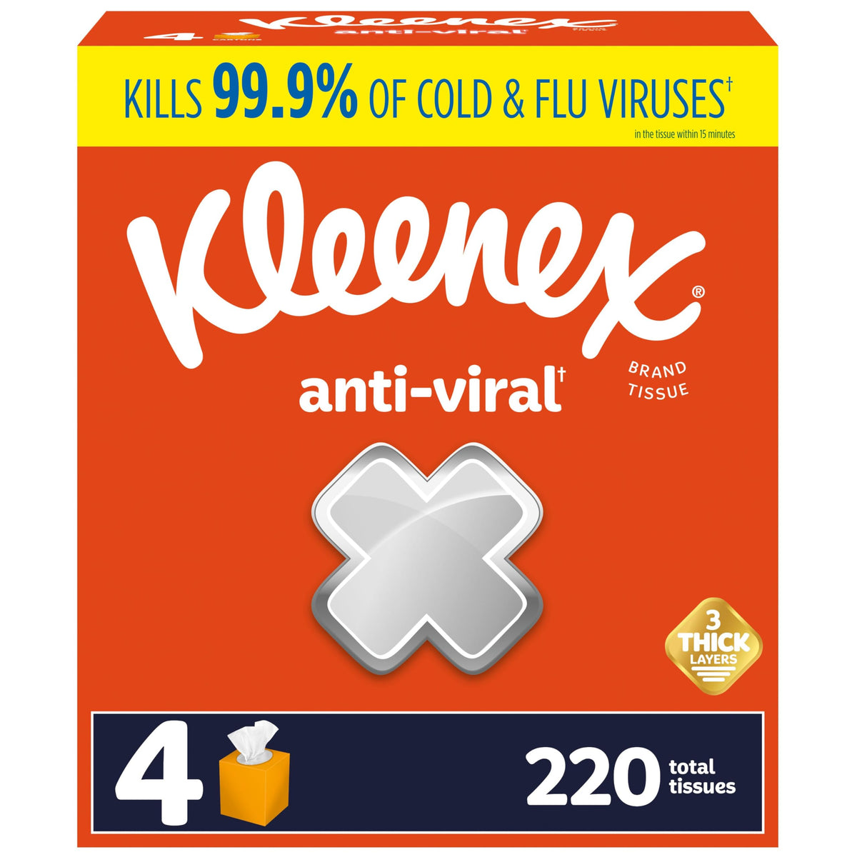 Kleenex Anti-Viral Facial Tissues, 6 Cube Boxes, 55 Tissues per Box