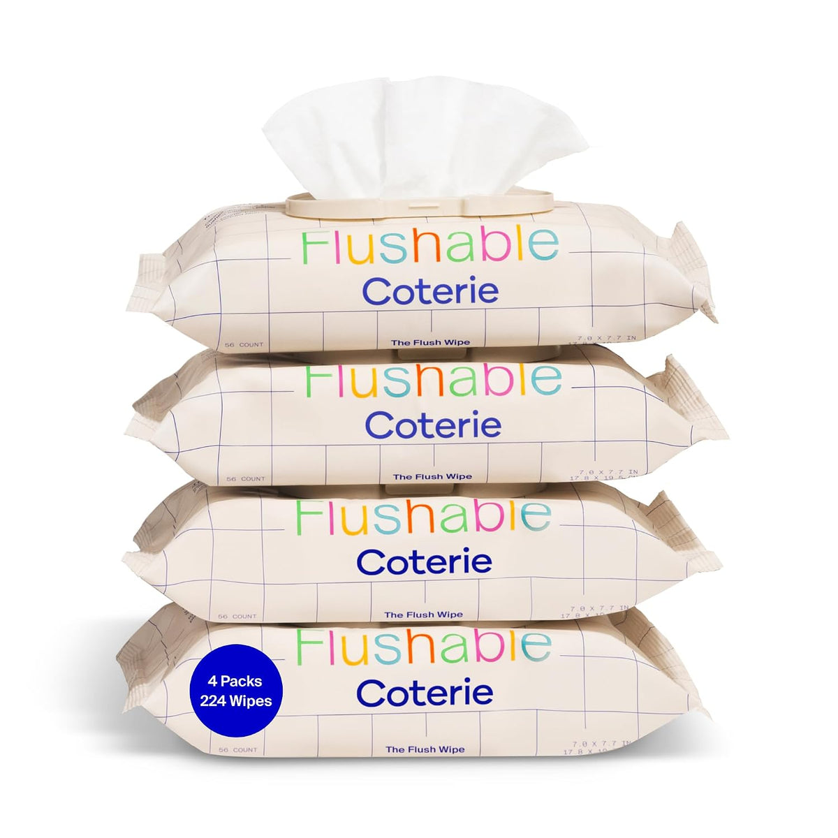 Coterie Flushable Wipes for Sensitive Skin, 4 Packs (224 Count)