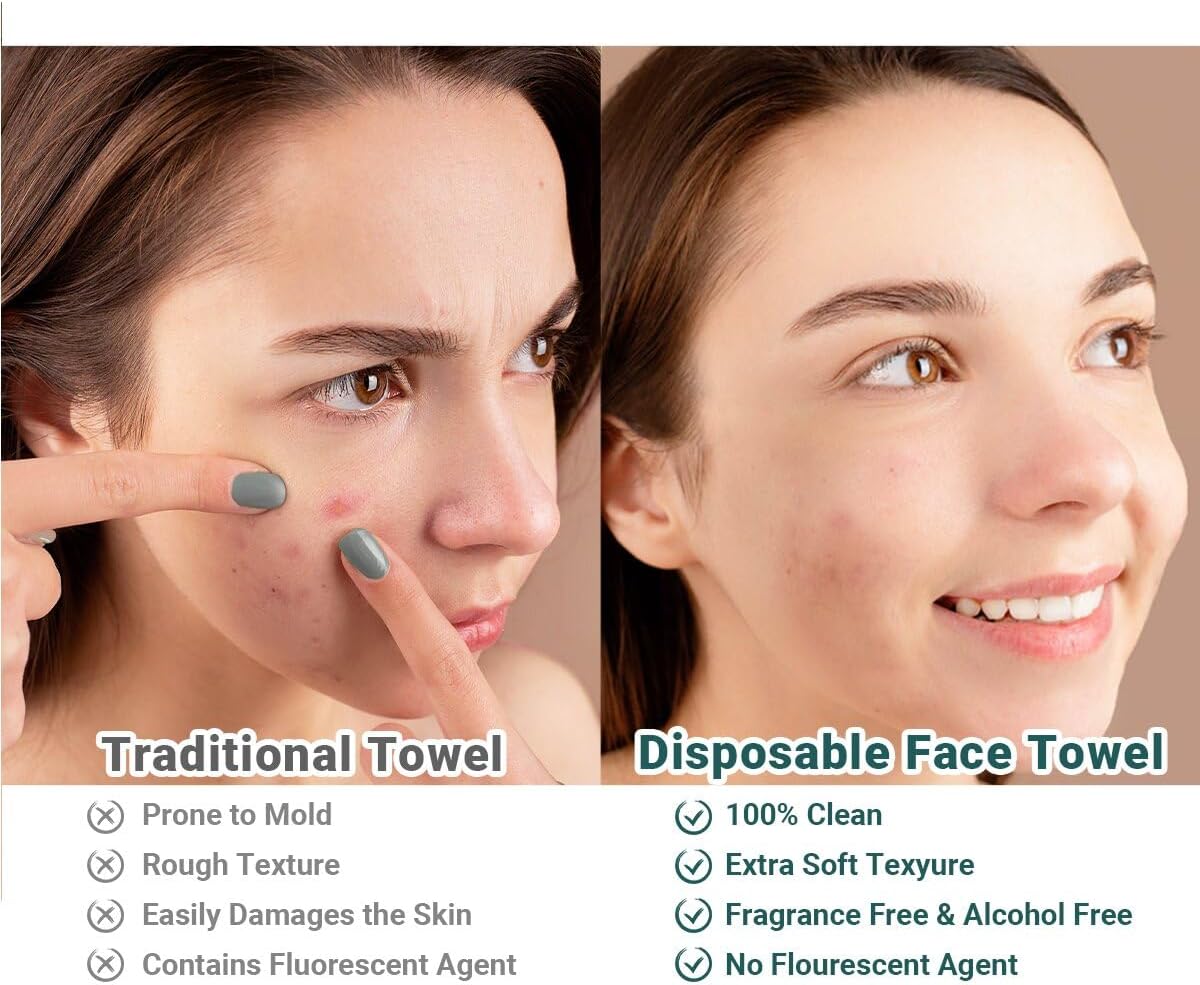 Disposable Face Towels, Large 10"× 12" Clean Face Towels 100 Count