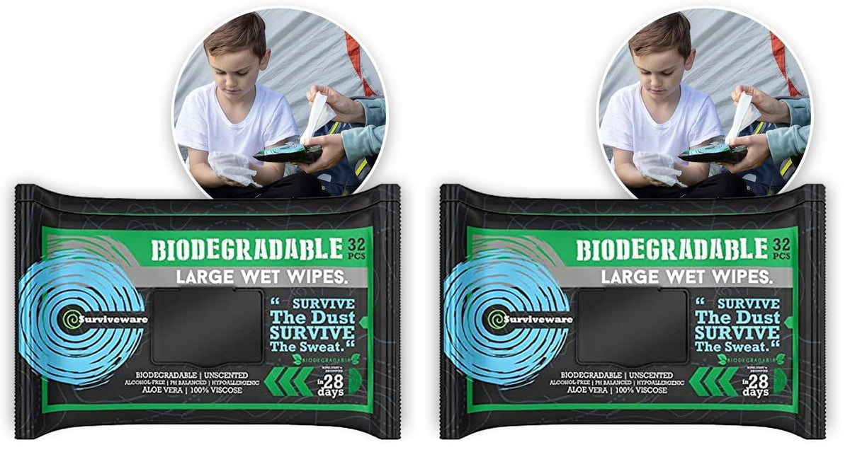 Surviveware Biodegradable Wipes Men or Women - Shower Wet Wipes