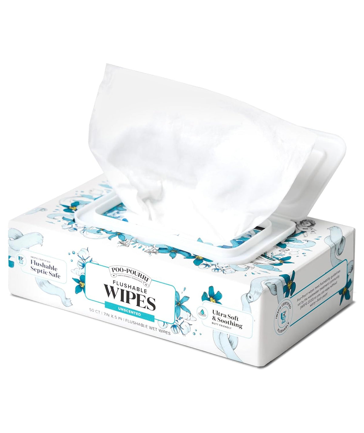 Poo~Pourri Flushable Wipes, Unscented, 50 Count Dispenser Box