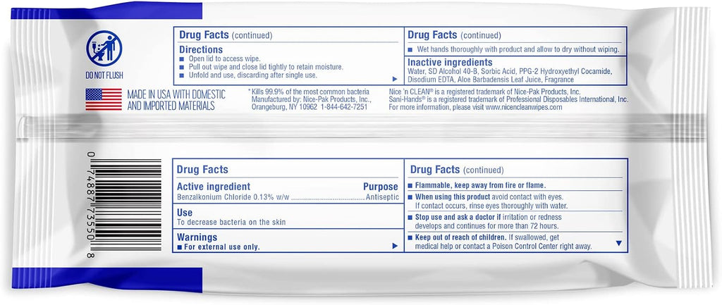 Nice 'N CLEAN Sensitive Skin Wet Hand Wipes 90ct (8-Pack) | Infused with Aloe | Hypoallergenic Wipes More Effective than Gel