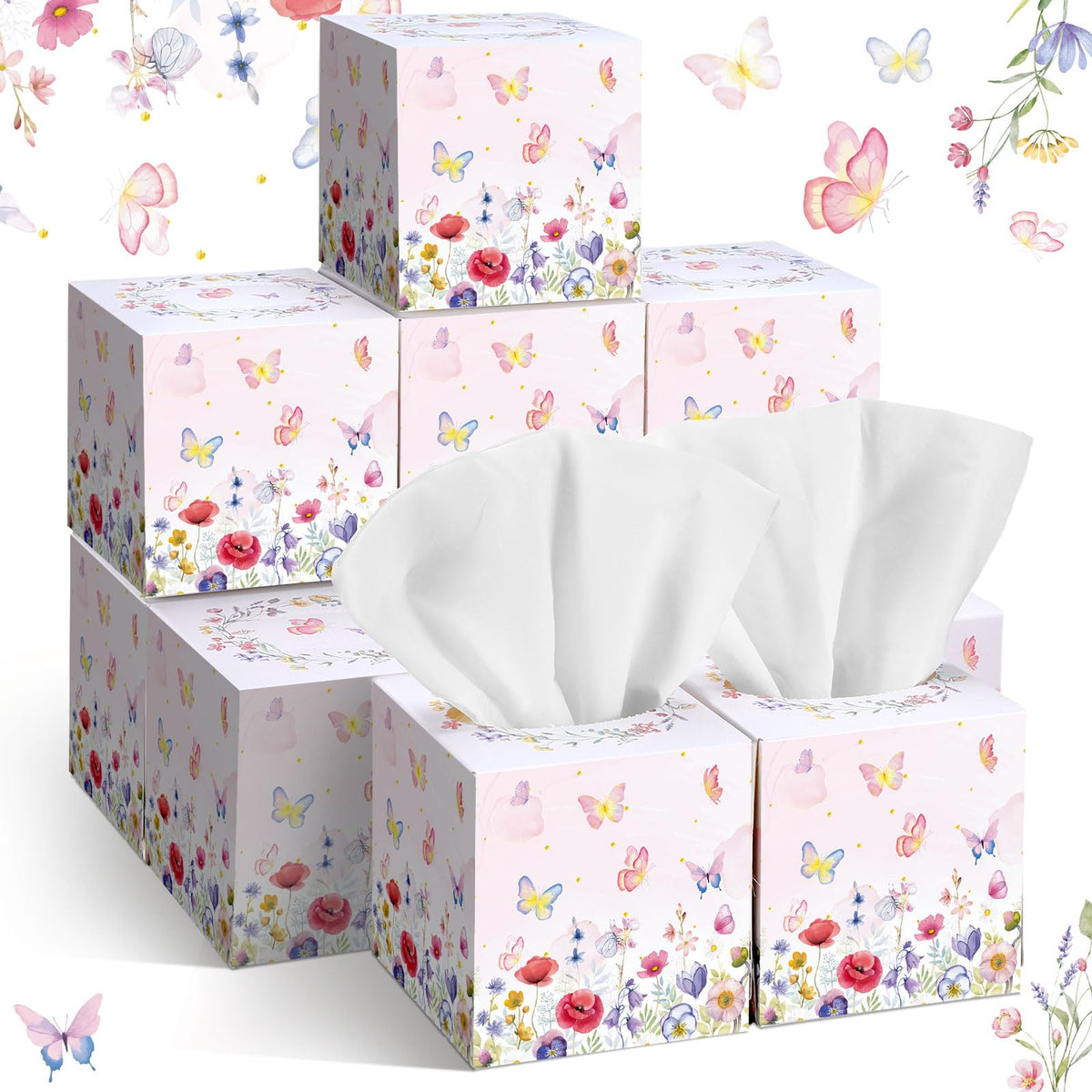 Fourluoo 12 Pack Fall Floral Facial Tissue Cube Boxes, 600 Sheet 3 Ply
