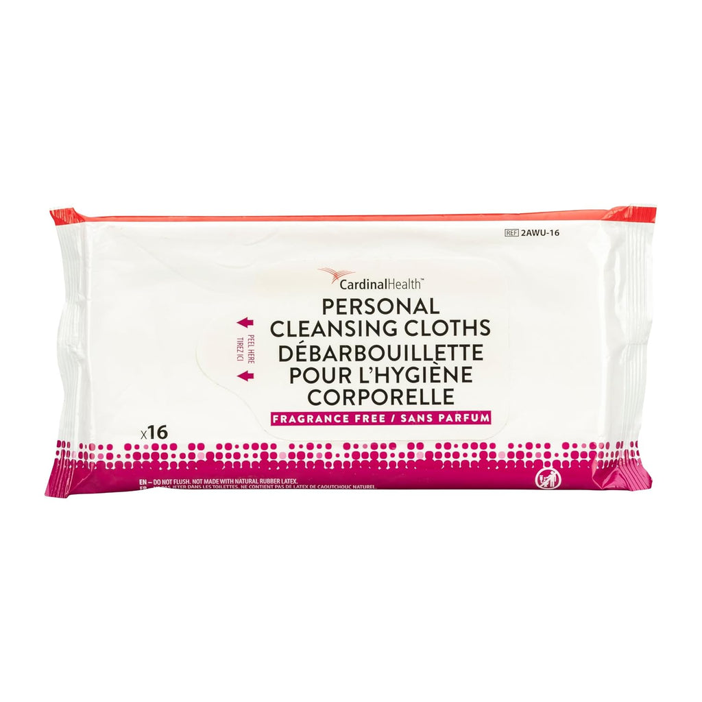 Cardinal Health Personal Cleansing Wipes, Fragrance Free, 9x13 Inch Adult Washcloths, Non-Flushable Disposable Bathing Wipes, Soft & Pre-Moistened, 96 Count (1 case of 6 Packs- Total of 576 eaches)