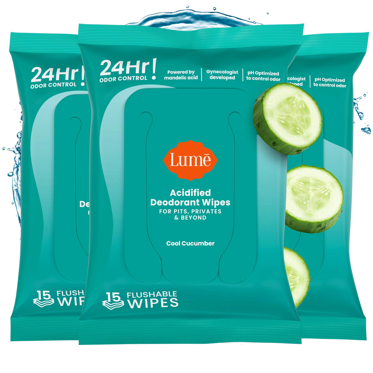 Lume Acidified Deodorant Wipes - 15 ct, 3 pk (Soft Powder)