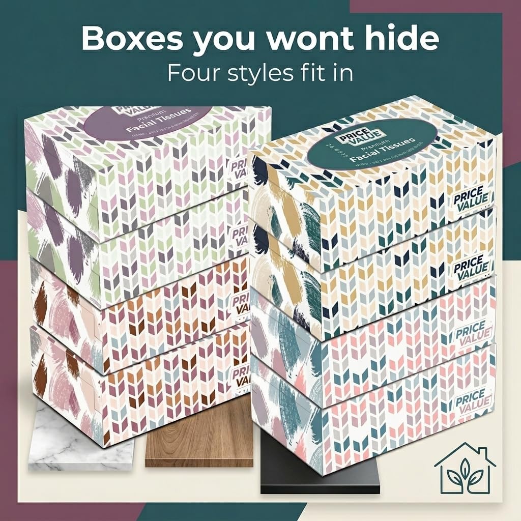 Price Value Facial Tissues Boxes Bulk, Soft 2-Ply, 230 Sheets, 8 Pack