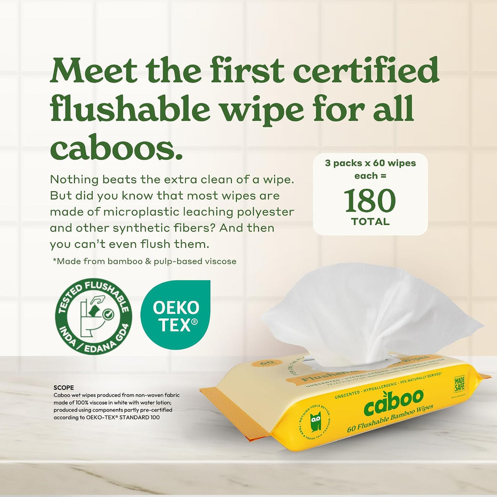 Caboo Tree Free Flushable Wipes, Septic Safe, 180 Wipes