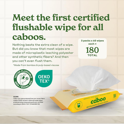 Caboo Tree Free Flushable Wipes, Septic Safe, 180 Wipes