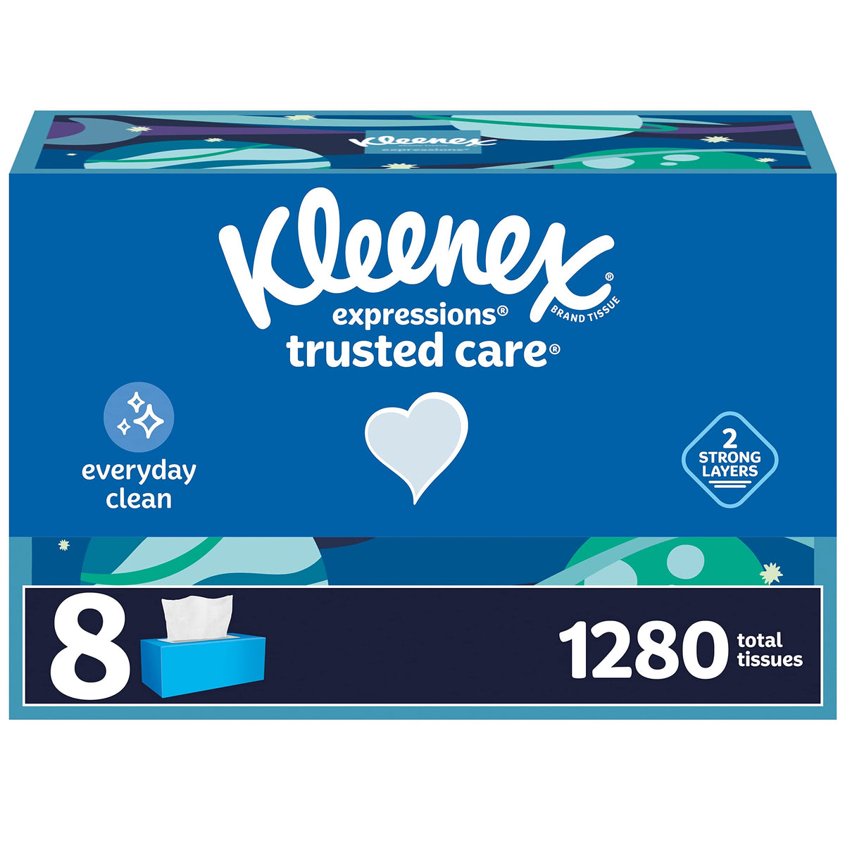 Kleenex Trusted Care Facial Tissues, 8 Flat Boxes, 200 Tissues per Box