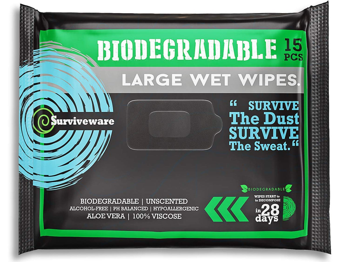 Surviveware Biodegradable Wipes Men or Women - Shower Wet Wipes