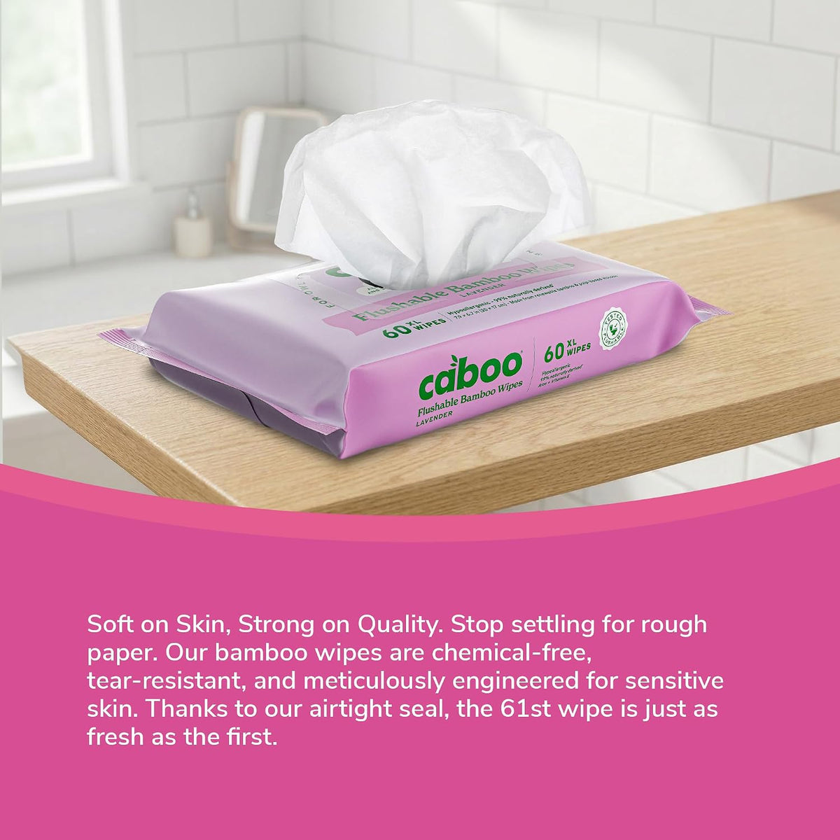 Caboo Tree Free Lavender Flushable Wipes, Septic Safe, 180 Wipes