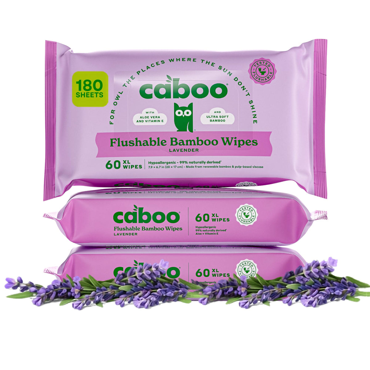 Caboo Tree Free Lavender Flushable Wipes, Septic Safe, 180 Wipes