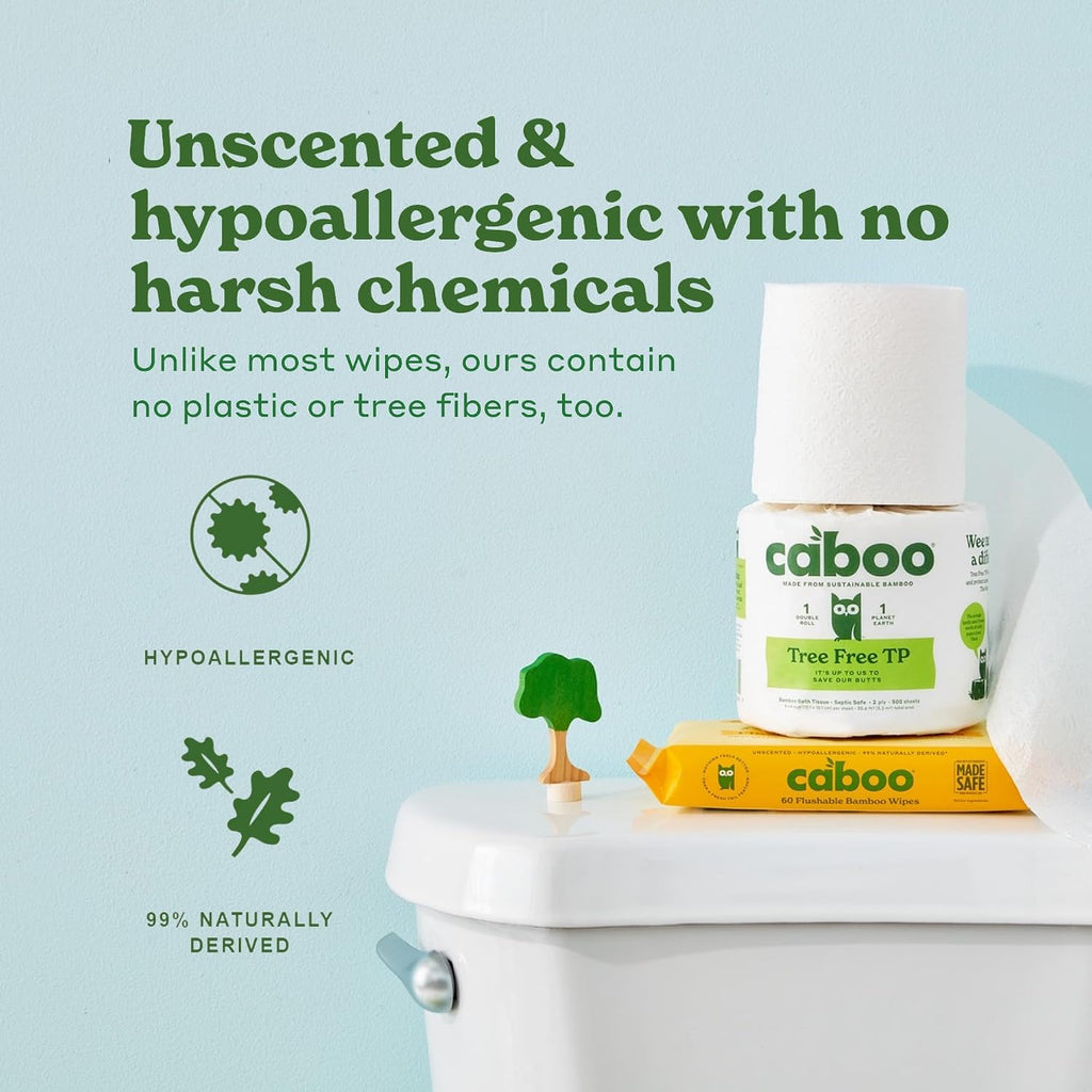 Caboo Tree Free Flushable Wipes, Septic Safe, 180 Wipes