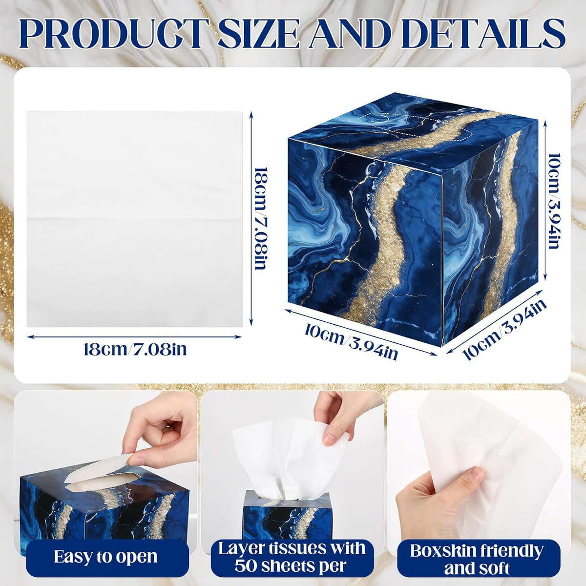 12 Pack Farmhouse Facial Tissues Cube Boxes 600 Sheets 3 Ply Small Square Home Face Tissues Bulk for Housewarming Gifts and Summer Home Decor(Marble Pattern)
