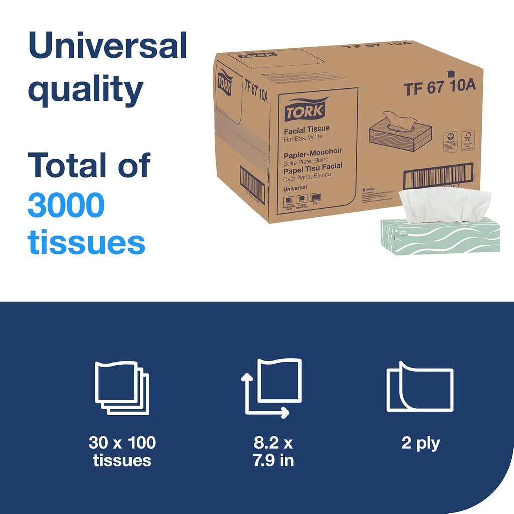 Tork Universal Facial Tissue Flat Box White, 2-ply, 30 x 100, TF6710A
