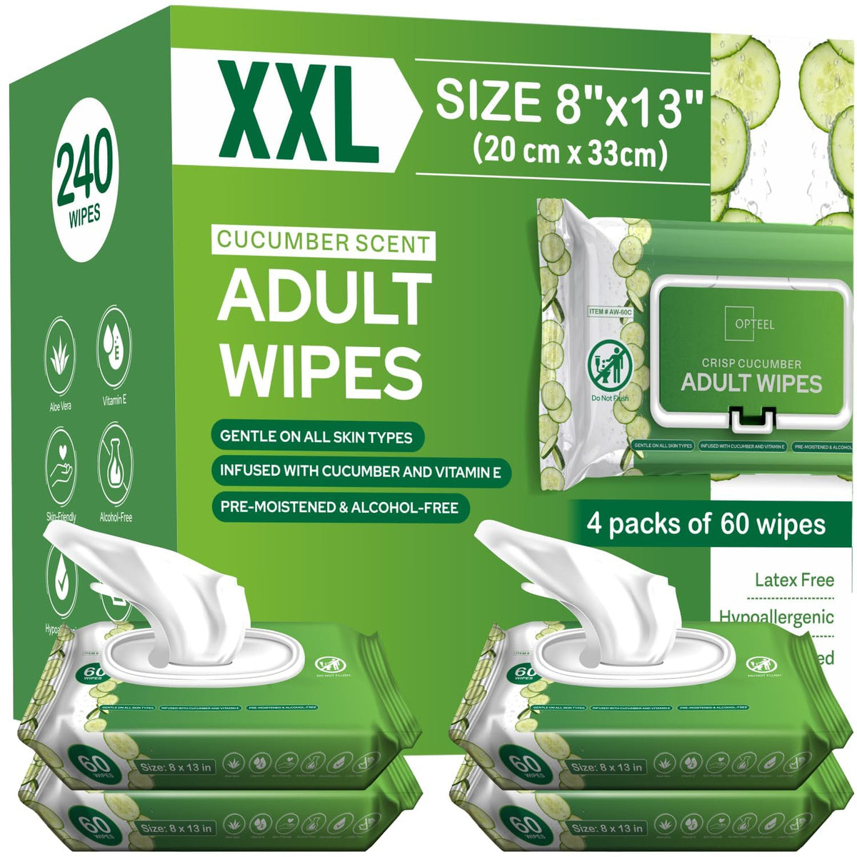OPTEEL Adult Wipes for the Elderly – Extra Large 8x13, Pre-Moistened 720ct