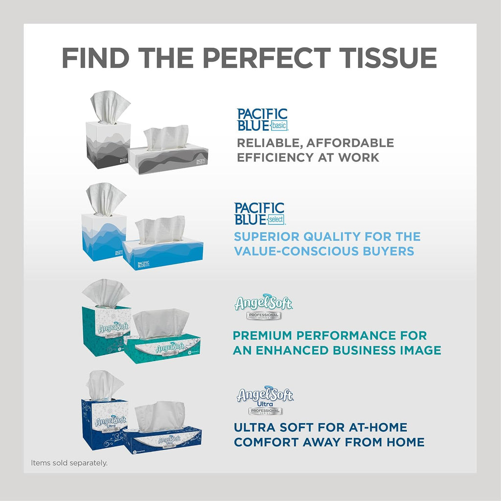 Georgia-Pacific Pacific Blue Basic 2-Ply Facial Tissue (47410), 100 Sheets Per Box, 30 Flat Boxes Per Bulk Case