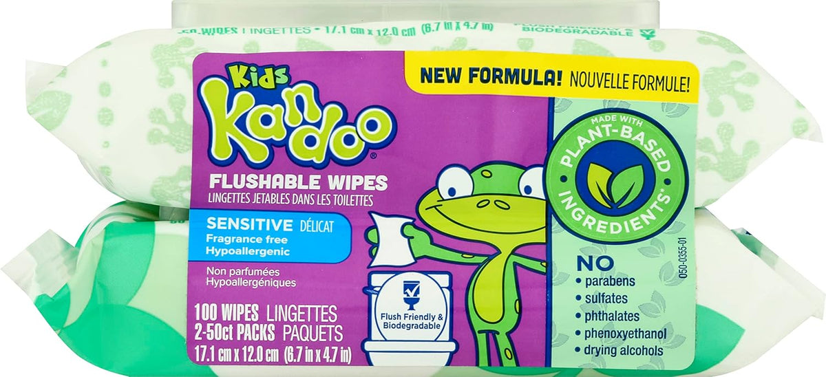 Kandoo, Flushable Wipes Sensitive Toddler Flip Top Lid, 100 Count