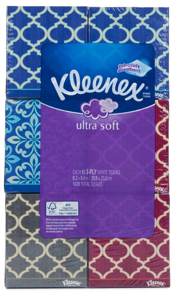 Kleenex Ultra Soft Facial Tissues, 8 Flat Boxes, 180 Tissues per Box