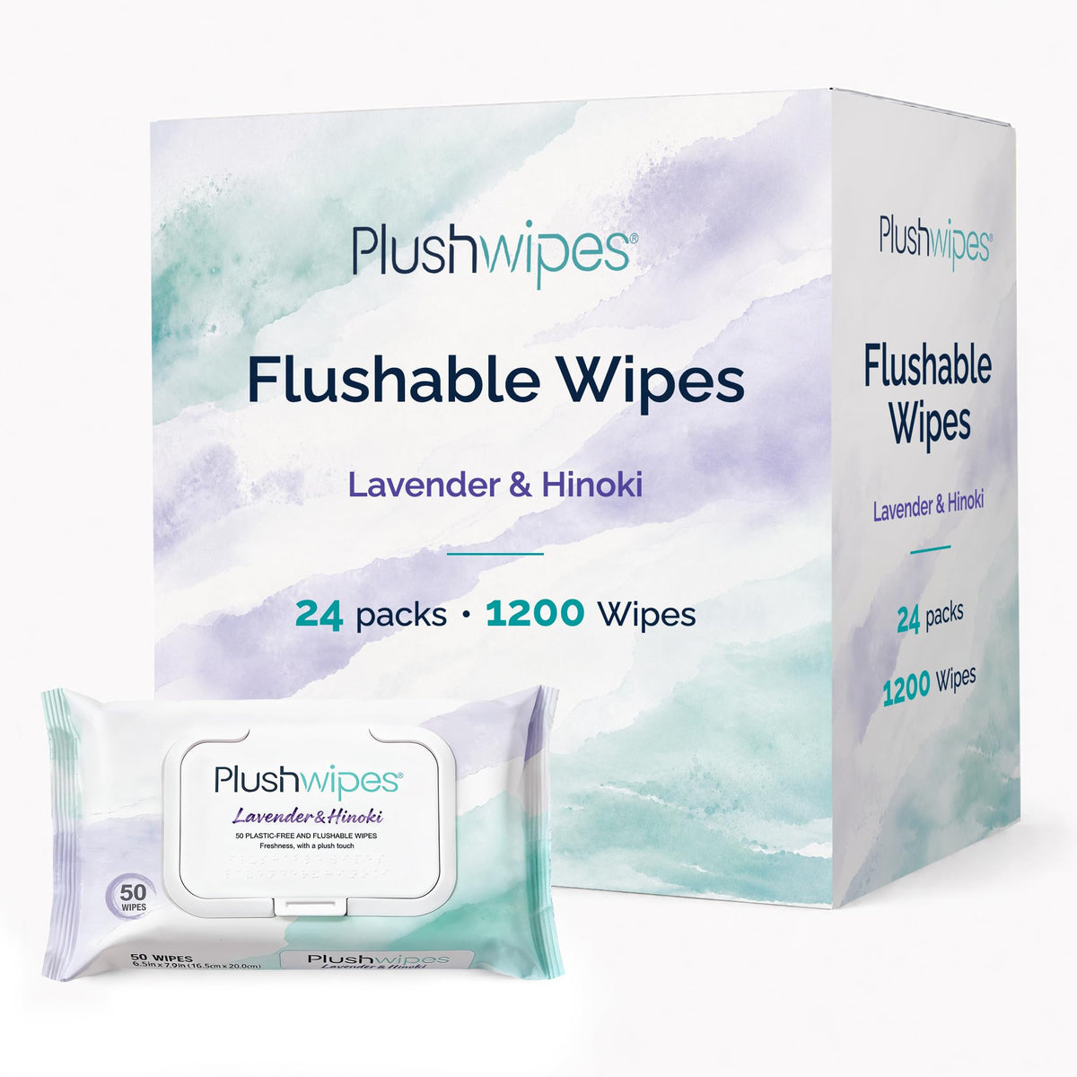 Flushable Wipes, 6 Packs, 300 XL Wipes, Lavender & Hinoki