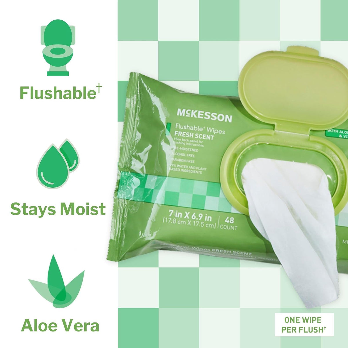 McKesson Flushable Adult Wet Wipes, Scented, 576 Wipes (12 Pack of 48)
