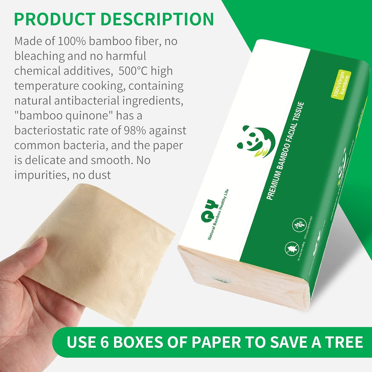 Soft Durable Bamboo Facial Tissues - 3 Ply Natural Unbleached Facial Paper Dry or Wet Use 12 Packs（134 Tissue per Pack, 1608 Tissues Total）