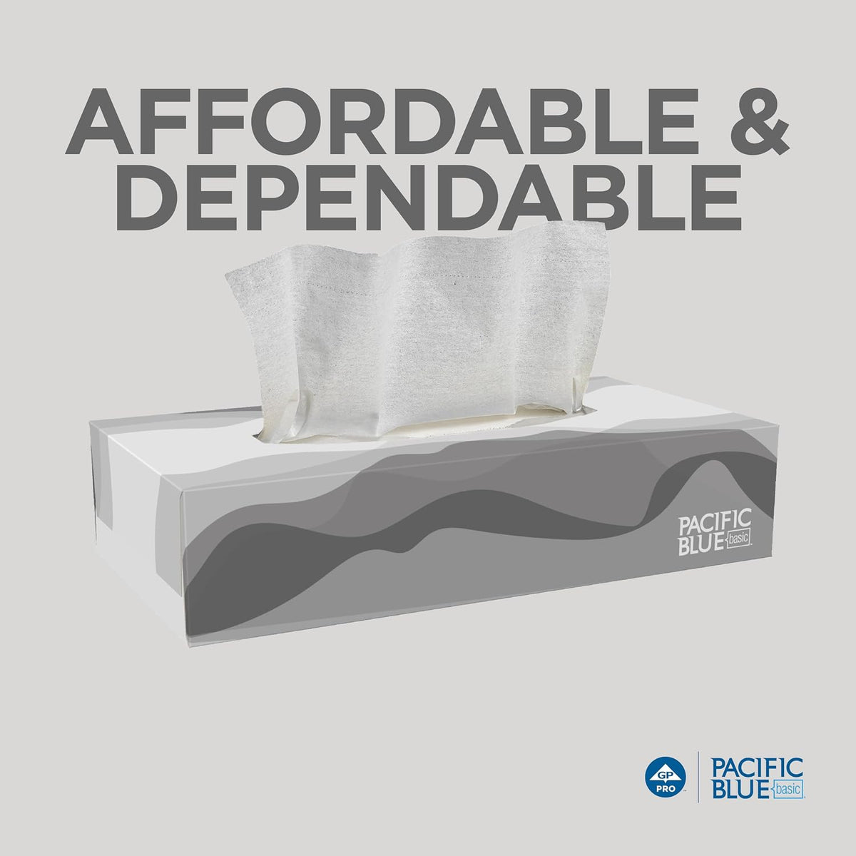 Georgia-Pacific Pacific Blue Basic 2-Ply Facial Tissue (47410), 100 Sheets Per Box, 30 Flat Boxes Per Bulk Case