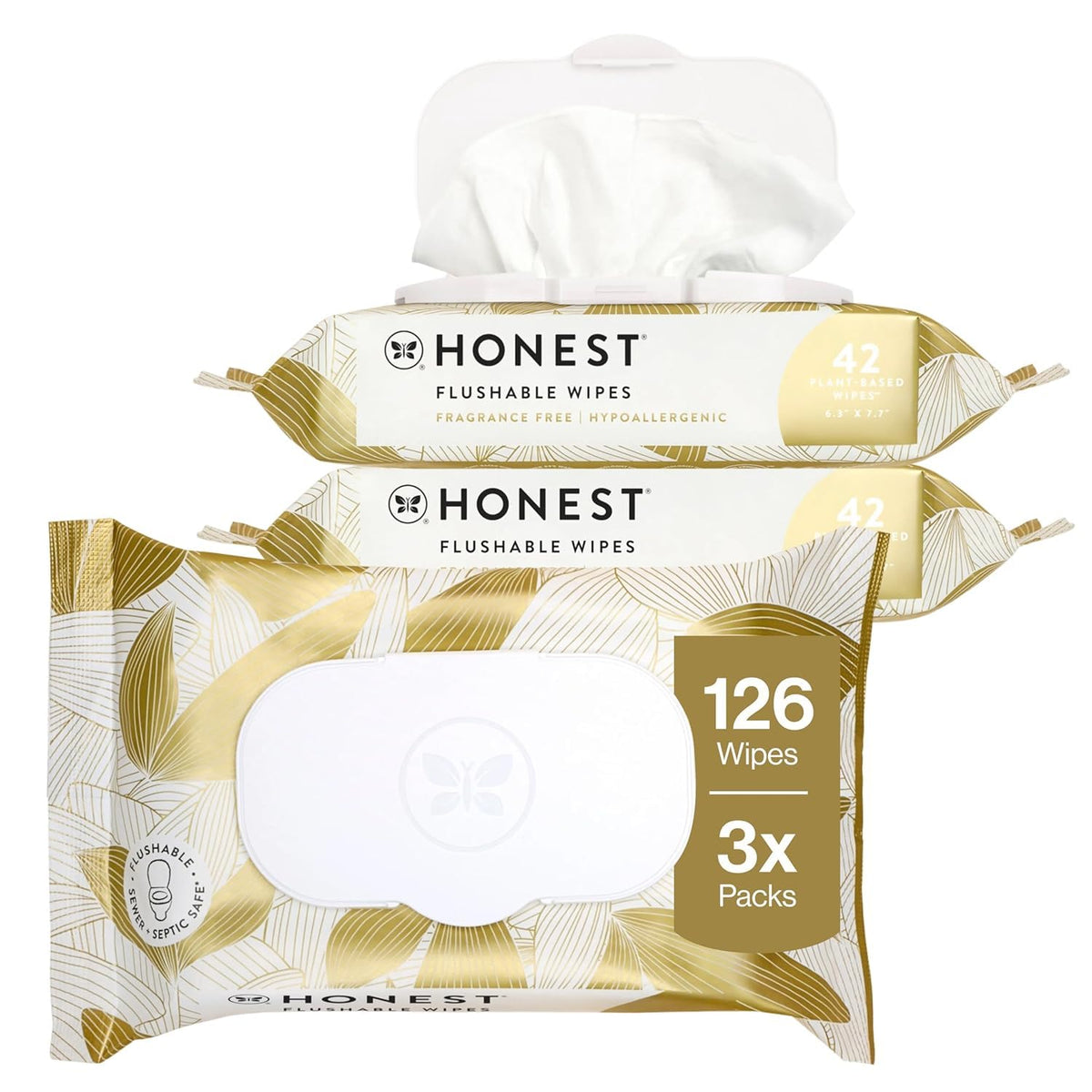 The Honest Company Flushable Wipes, Hypoallergenic, Tropical Leaves, 126ct