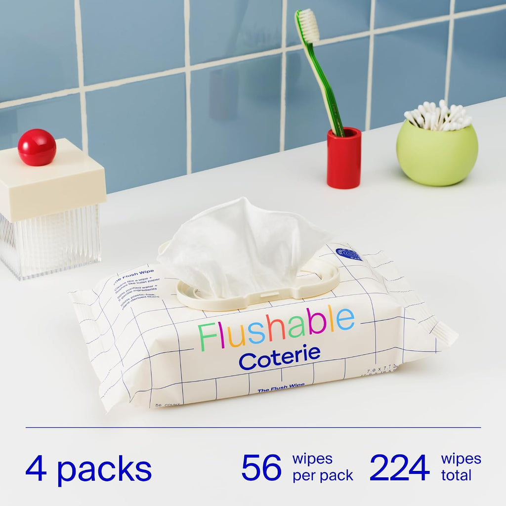 Coterie Flushable Wipes for Sensitive Skin, 4 Packs (224 Count)