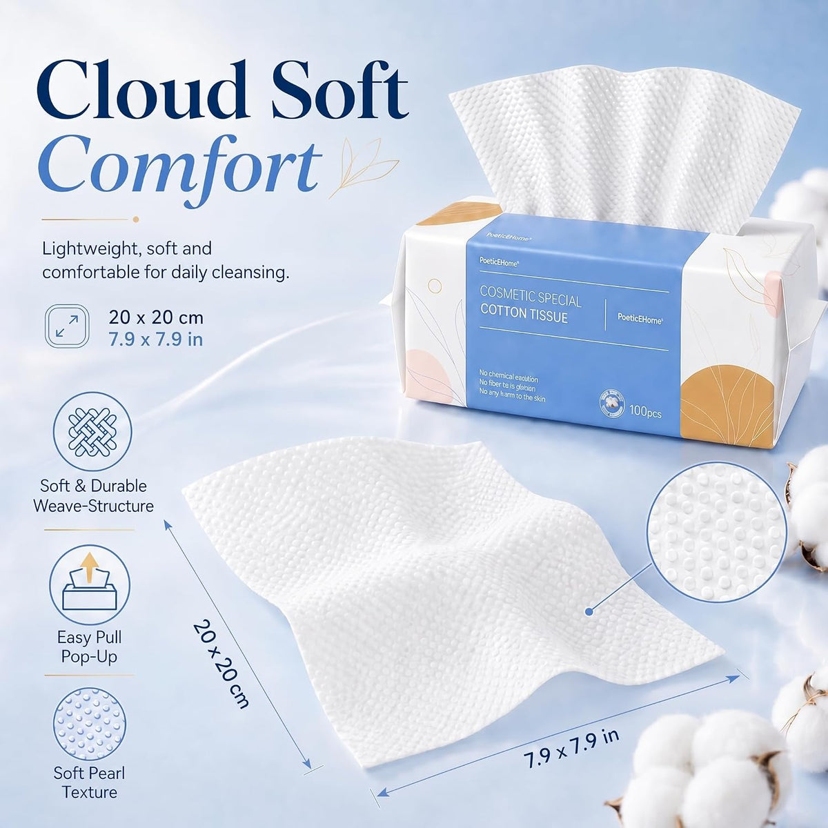 PoeticEHome Disposable Face Towels, Soft Dry Wipes, 6 Pack, 600 Count