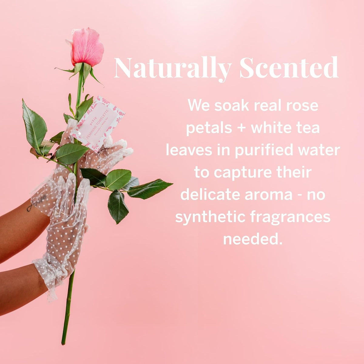 Pixie Feminine Wipes – Naturally Scented Rosewater + White Tea – Flushable, Biodegradable & pH Balanced – Individually Wrapped Wipes for On The Go – Cleaner for Menstrual Cups & Discs (20 Count)