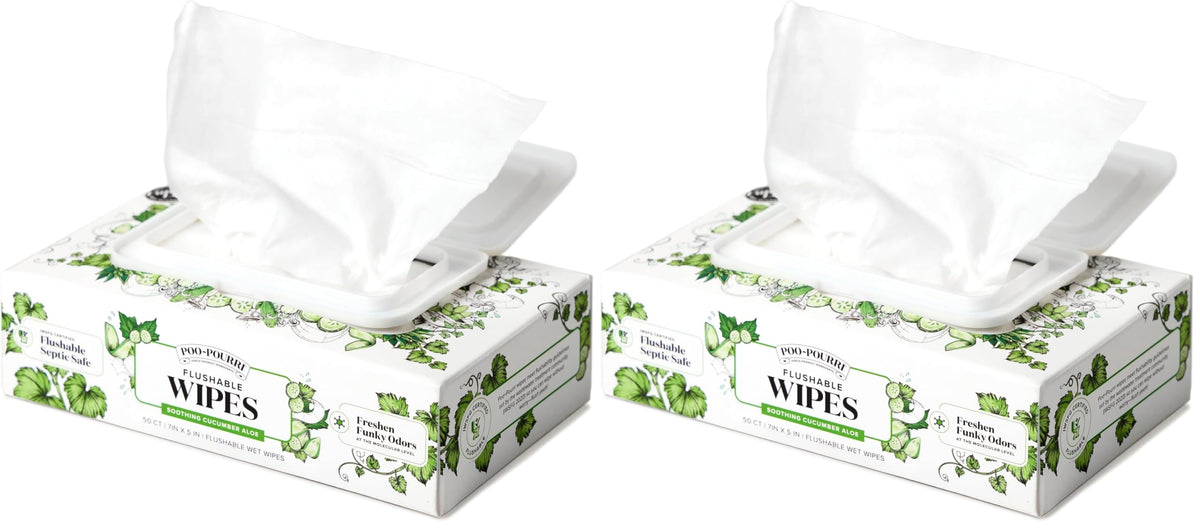 Poo~Pourri Flushable Wipes, Cucumber Aloe, 3-pack Dispensers, 150 Total
