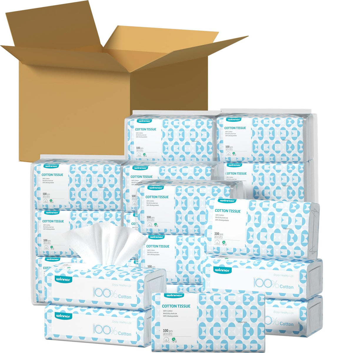 Winner Disposable Face Towels, 100% Cotton, 600 Count (Pack of 6)