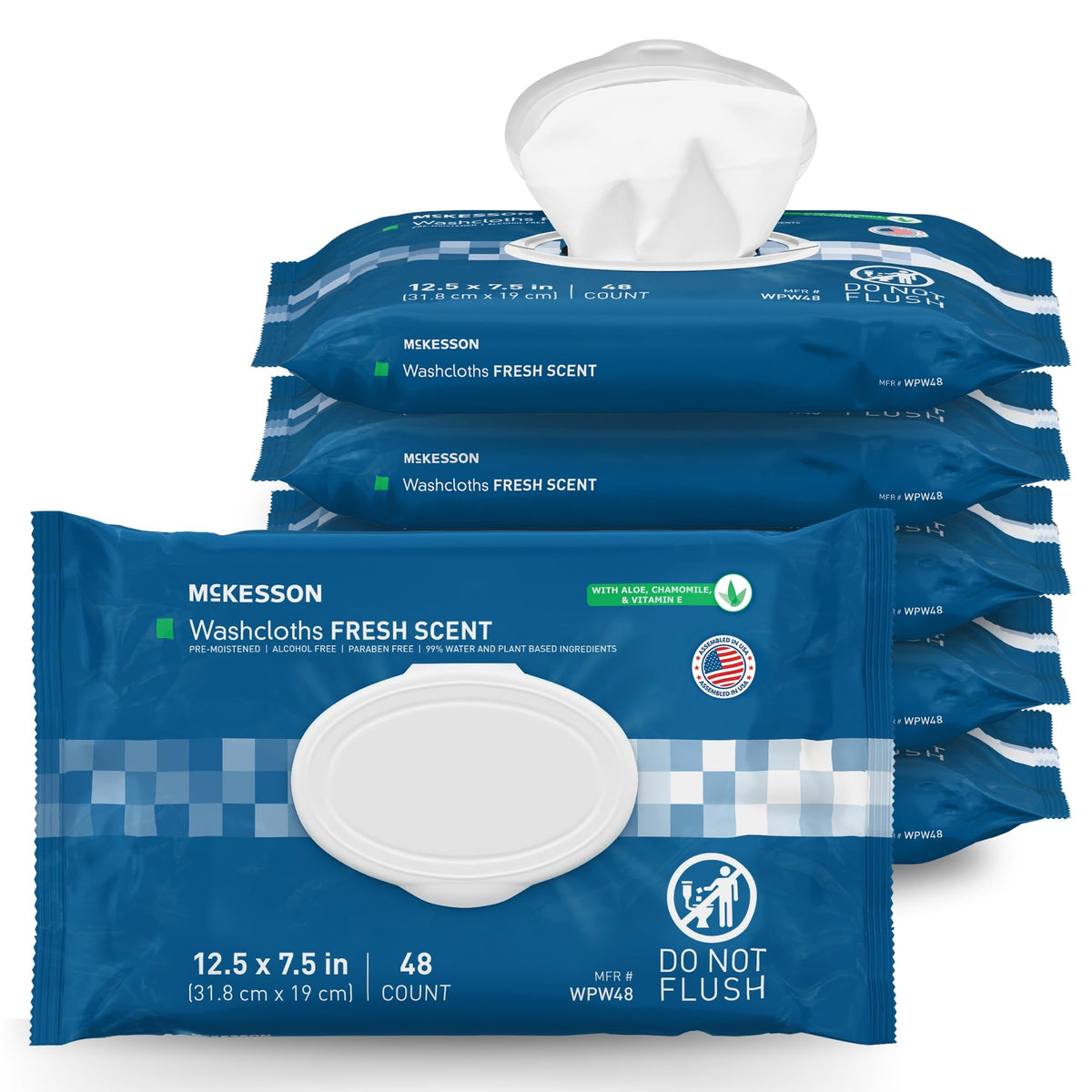 McKesson Disposable Wipe 12 Pack, 600 Washcloths - Large Adult Body and Incontinence Washcloths with Aloe and Vitamin E, Alcohol-Free, 50 Wipes Per Pack