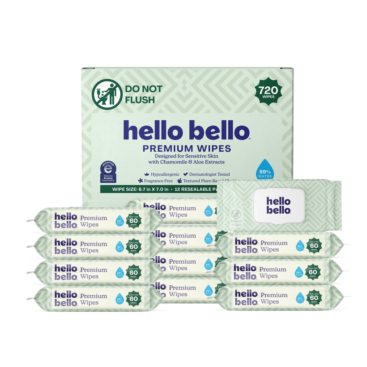 Hello Bello Baby Wipes, Fragrance-Free, 18 Resealable Packets = 1080ct