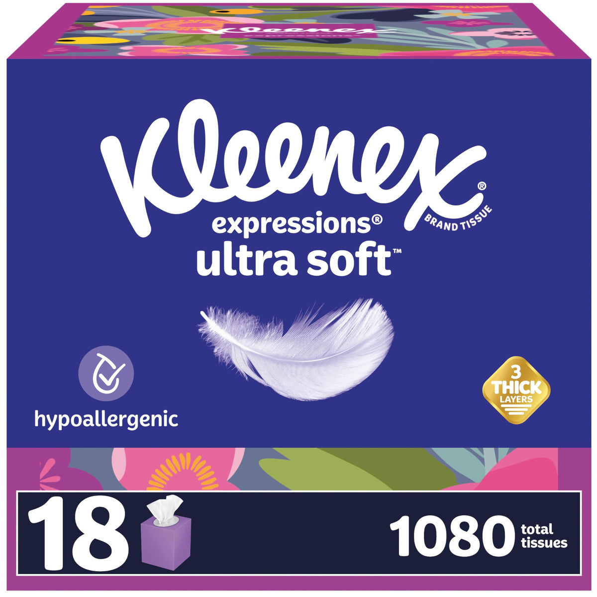 Kleenex Ultra Soft Facial Tissues, 4 Cube Boxes, 60 Tissues per Box