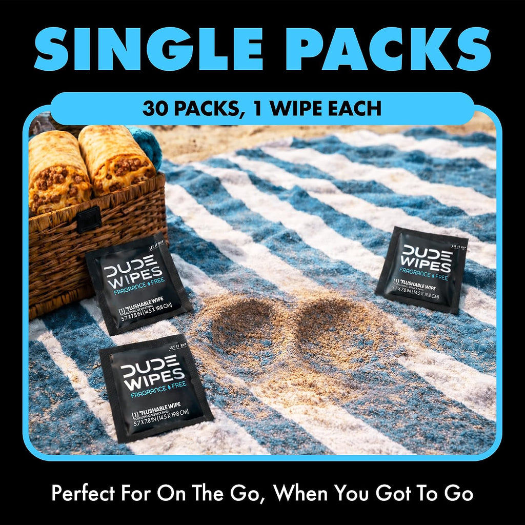 DUDE Wipes On-The-Go Unscented Adult Flushable Travel Wipes, 60 Count