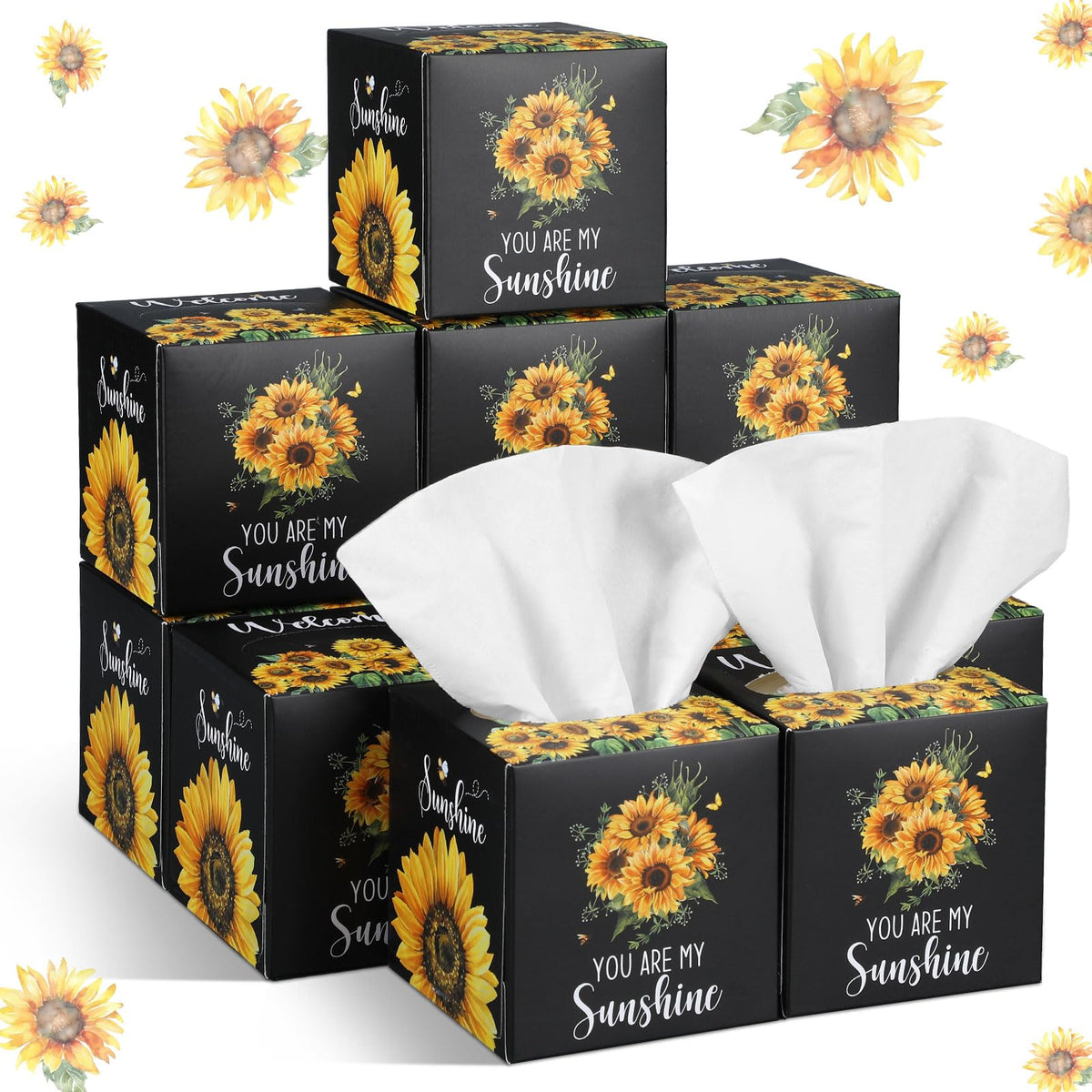 Fourluoo 12 Pack Fall Floral Facial Tissue Cube Boxes, 600 Sheet 3 Ply