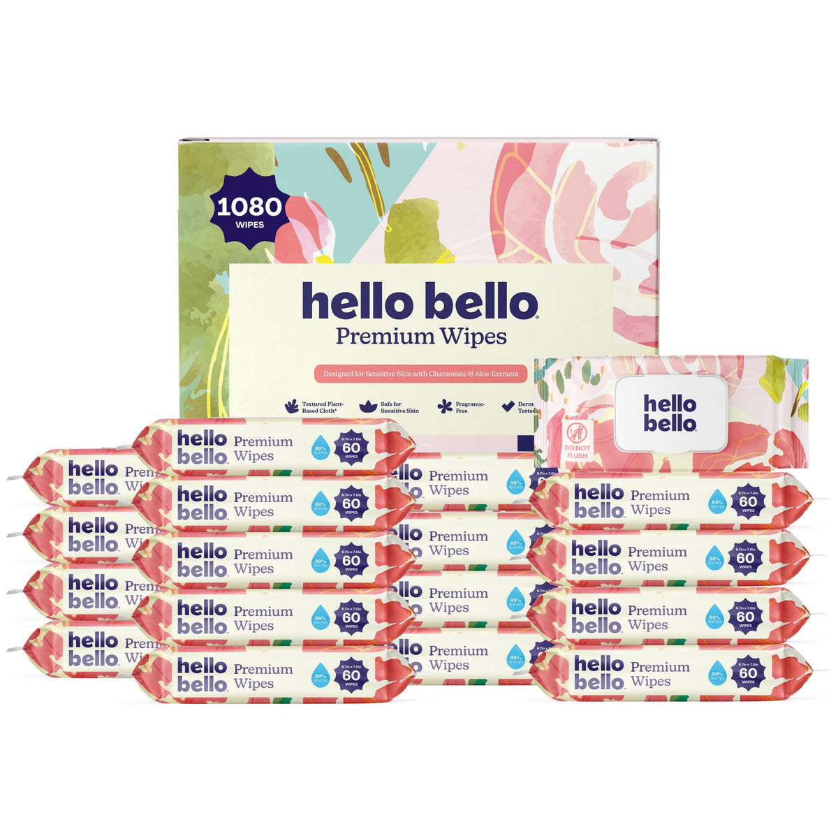 Hello Bello Baby Wipes, Fragrance-Free, 18 Resealable Packets = 1080ct