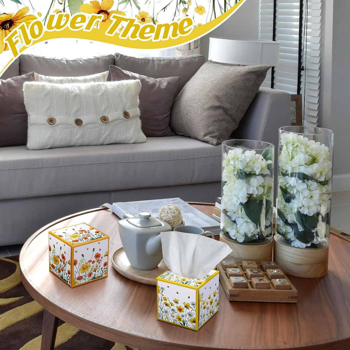 Fourluoo 12 Pack Fall Floral Facial Tissue Cube Boxes, 600 Sheet 3 Ply