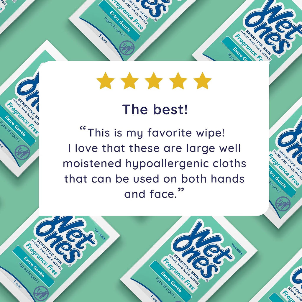 Wet Ones Singles Hand Wipes, Sensitive Skin, Unscented, 24 ct (6 Pack)