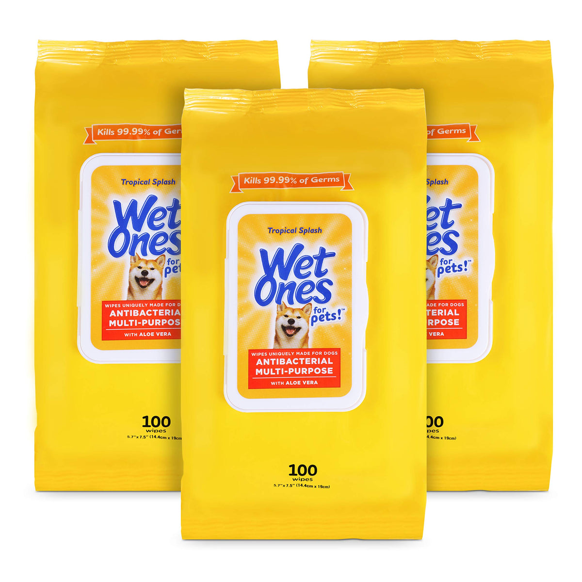 Wet Ones for Pets Multipurpose Dog Wipes with Aloe Vera, Tropical Splash Scent - Pet Bathing Wipes with Wet Lock Seal for Dog Paws and All-Over Use, 100 Count - 3 Pack